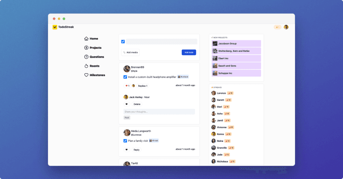TodoStreak Front Page